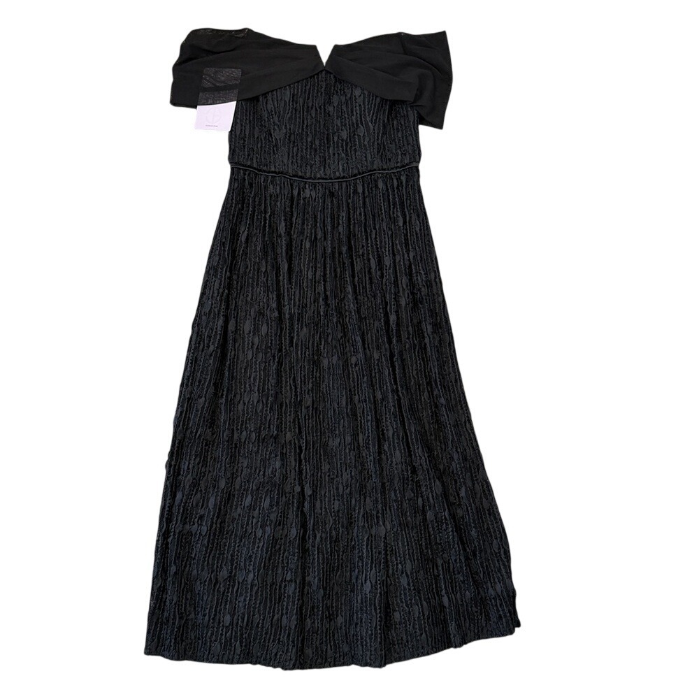 JS Collections Off Shoulder Fit Flare Midi Dress Black Textured Size 6 NWT